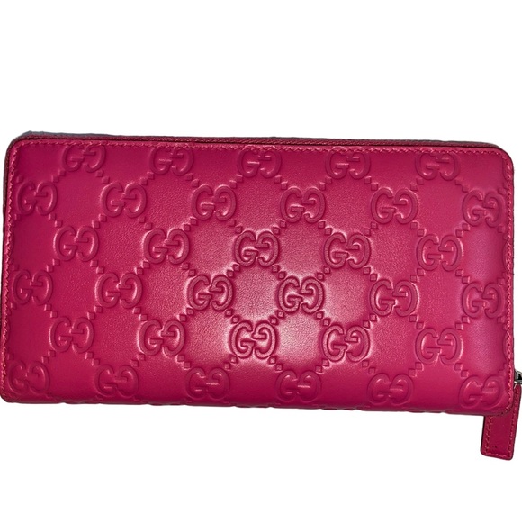 GUCCI PINK GUCCISSIMA NEW YORK YANKEES ZIP AROUND WALLET - Picture 2 of 8